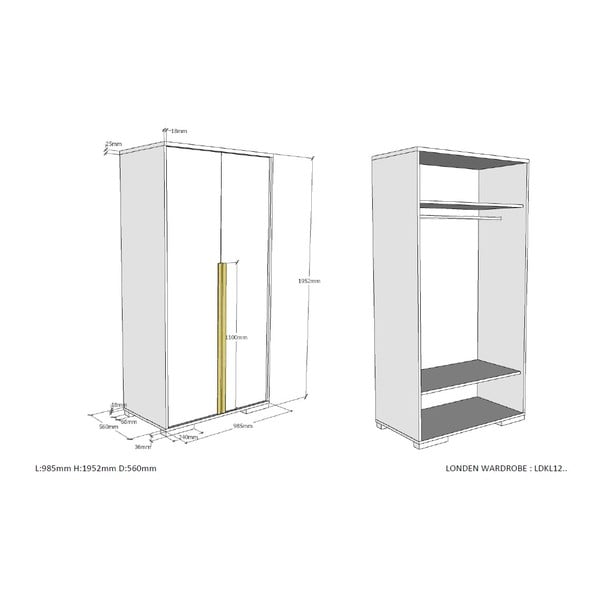 Tumehall laste riidekapp 98x195 cm London - Vipack-image-3