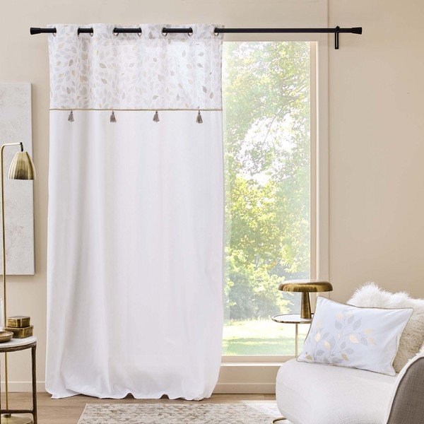 Valge puuvillaseguga kardin 140x240 cm Duchesse - douceur d'intérieur-image-1