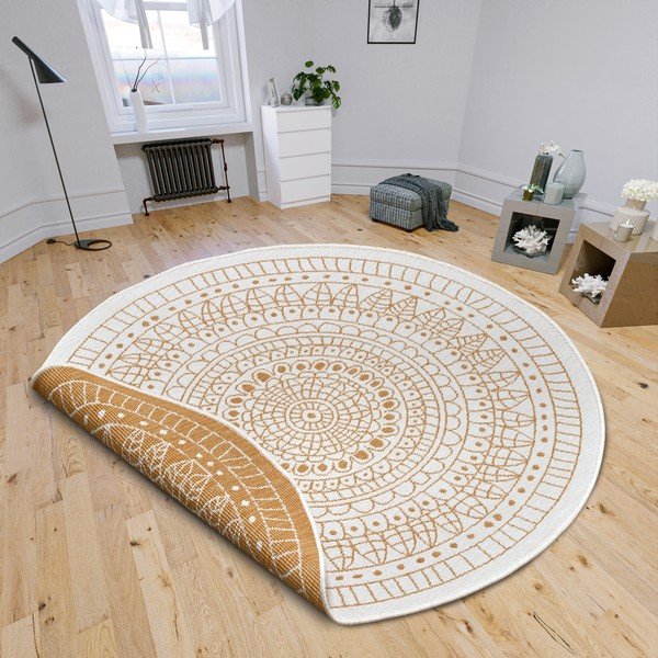Ookerkollane-valge ümmargune õuevaip ø 140 cm Porto - NORTHRUGS-image-1
