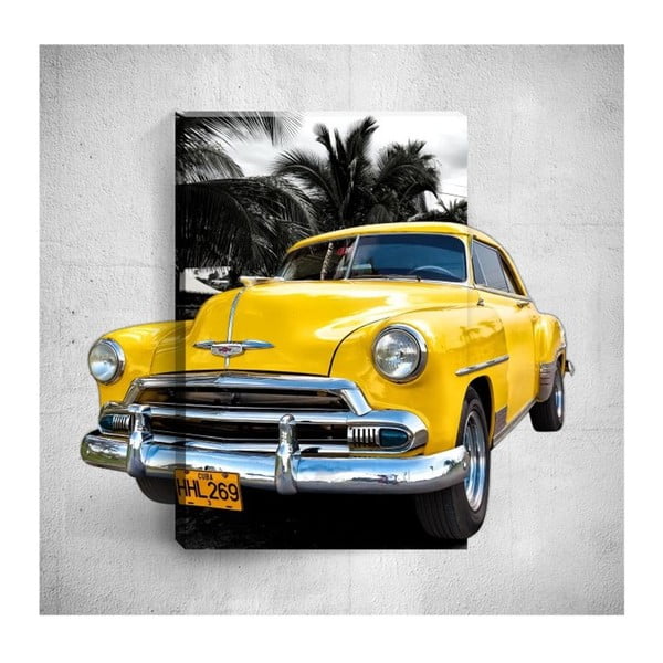 Nástěnný 3D obraz Mosticx Yellow Retro Car, 40 x 60 cm