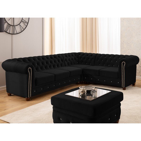 Must sametist nurgadiivanvoodi (parem nurk/L-kujuline) York Blik - Ropez-image-1