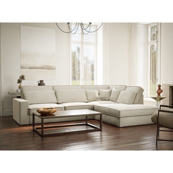 Hallikasbeež šenill-nurgadiivan (parempoolne/L-kujuline) Kirou - Maison de Rêve-image-1