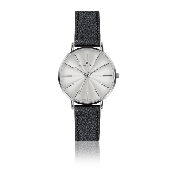 Dámské hodinky s černým páskem z pravé kůže Frederic Graff Silver Monte Rosa Lychee Black Leather