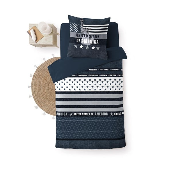 Tumesinine puuvillane voodipesu ühekohalisele voodile 140x200 cm States - douceur d'intérieur