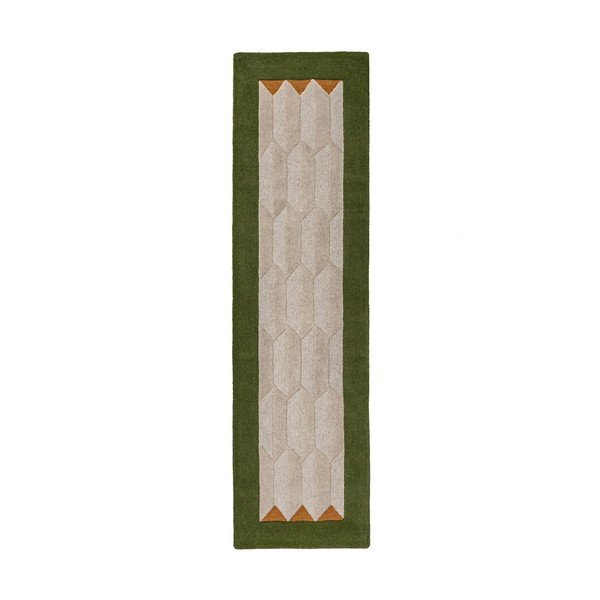 Roheline/naturaalne käsitsi kootud villane jooksja 60x230 cm Apex Border Wool - Flair Rugs