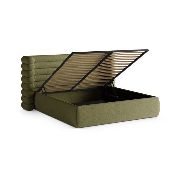 Roheline polsterdatud kaheinimesevoodi koos panipaiga ja voodipõhjaga 200x200 cm Mount - Micadoni-image-2