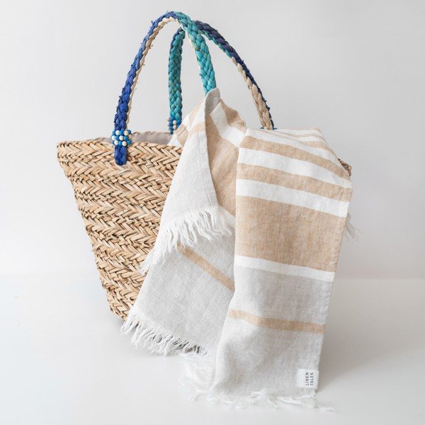 Beež linane rannarätik 85x140 cm Allure Stripe – Linen Tales-image-1