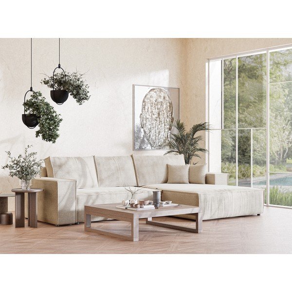 Kreemjas šenilldiivanvoodi/panipaigaga nurgadiivan (parem nurk/diivanvoodiga) Maze - Maison de Rêve-image-1