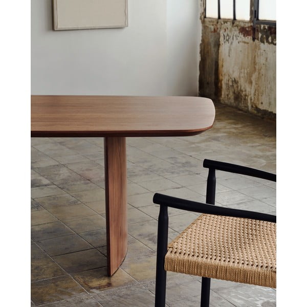 Pruun söögilaud pähklipuu dekooriga 100x200 cm Litto - Kave Home-image-2