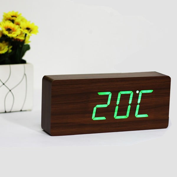 Tmavě hnědý budík se zeleným LED displejem Gingko Slab Click Clock-image-1