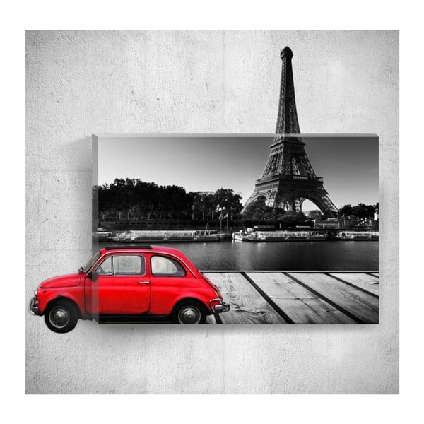 Nástěnný 3D obraz Mosticx Red Car With Eiffel Tower, 40 x 60 cm