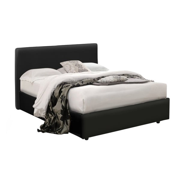 Černá jednolůžková postel s úložným prostorem, matrací a potahem z koženky 13Casa Ninfea, 120 x 190 cm