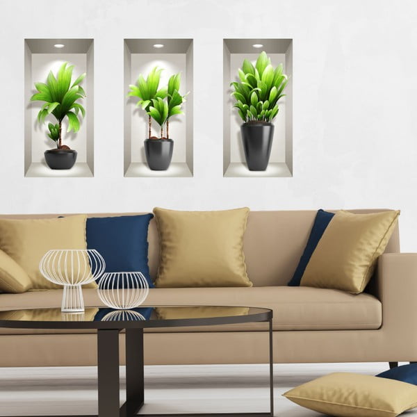 Komplekt 3 3D seinakleebist Eksootilised taimed - Ambiance