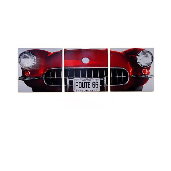 Dřevěný obraz Red Vintage Car, 30x93 cm