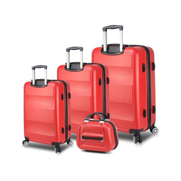 Sada 3 červených cestovních kufrů na kolečkách s USB porty a příručního kufříku My Valice LASSO Travel Set