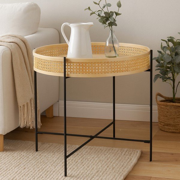 Rotangist ümmargune kohvilaud naturaalses värvitoonis ø 60 cm Depok - Premier Housewares-image-1