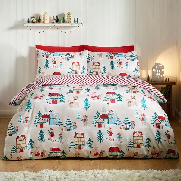 Kaheinimese voodipesu 230x220 cm Christmas Mouse Town - Catherine Lansfield-image-2