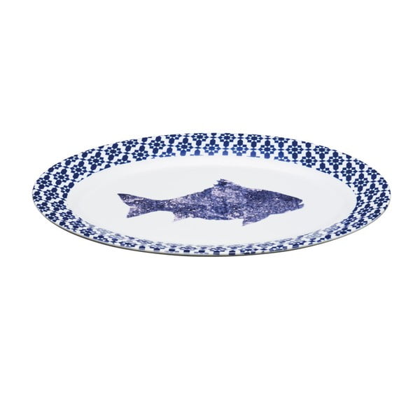 Modrobílý talíř Kitchen Craft Artesa, 35 x 24 cm