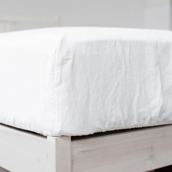 Valge linane kummiga voodilina 140x200 cm - Linen Tales-image-2