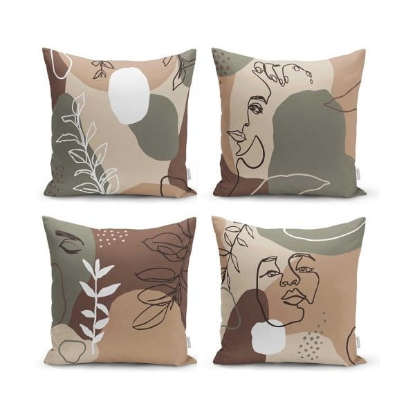 4 padjapüüri komplekt Drawing Face, 43 x 43 cm - Minimalist Cushion Covers