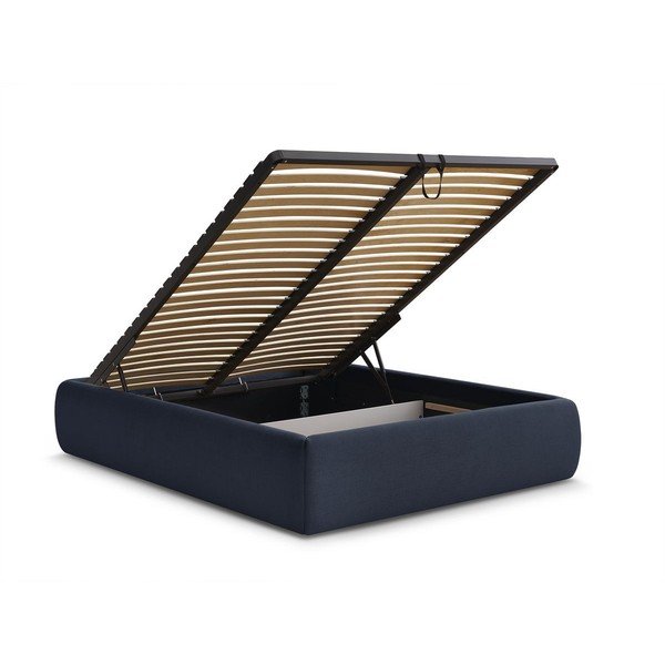 Tumesinine polsterdatud kaheinimesevoodi koos panipaiga ja voodipõhjaga, ilma peatsita 180x200 cm Inera - Bobochic Paris-image-3