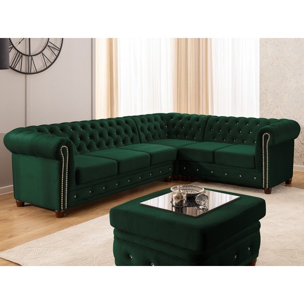 Roheline sametist nurgadiivanvoodi (parem nurk/L-kujuline) York Blik - Ropez-image-1