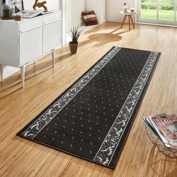 Černý běhoun s bílými detaily Hanse Home Ornament, 80 x 350 cm-image-1