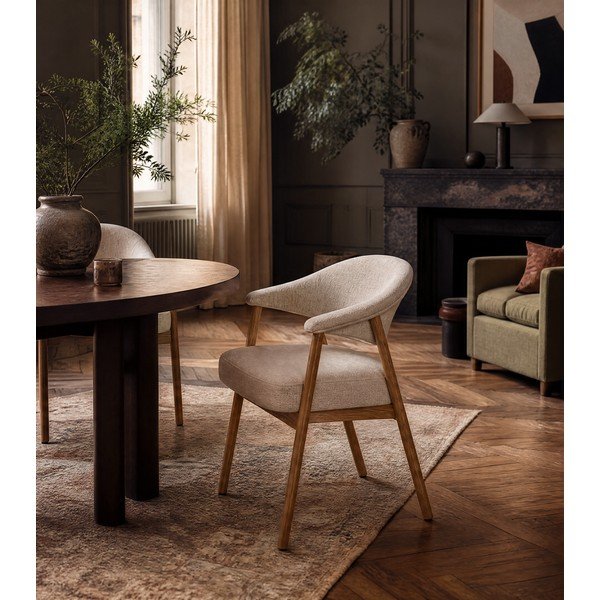 Kreemid söögitoolid tammepuidust käetugedega 2tk komplektis Elk - Unique Furniture-image-1