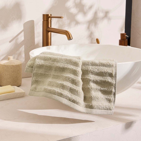 Beež frotee-puuvillane rätik 30x50 cm Maya - douceur d'intérieur-image-2