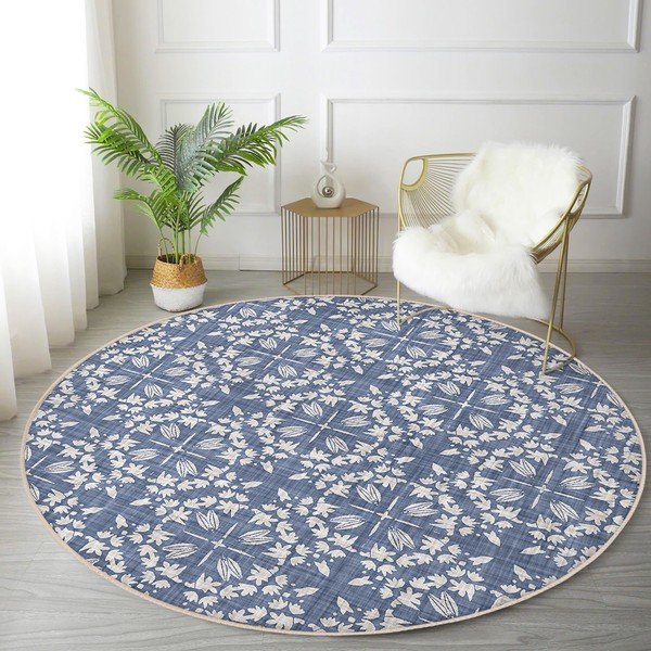 Sinine pestav ümmargune vaip, sobitub robottolmuimejaga ø 100 cm Comfort - Mila Home-image-1