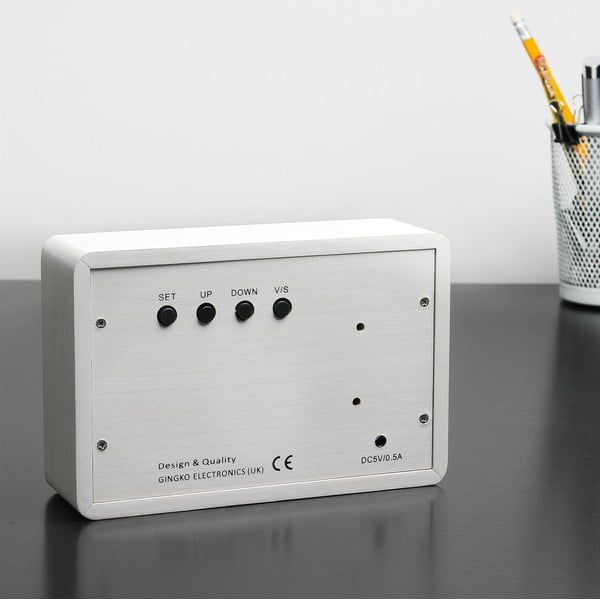 Bílý budík s bílým LED displejem Gingko Brick Click Clock-image-1