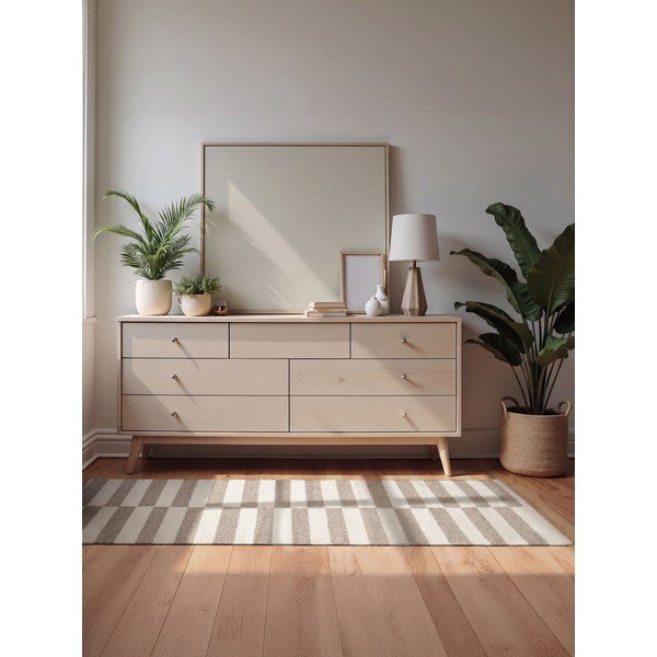 Valge/hall kahepoolne/käsitsi kootud villavaip 80x150 cm Vika - Hanse Home-image-1