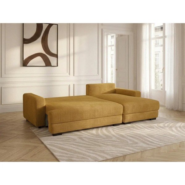 Kollane velvetist diivanvoodi/panipaigaga nurgadiivan (parempoolne nurk/diivanvoodiga) Campi - Bobochic Paris-image-3
