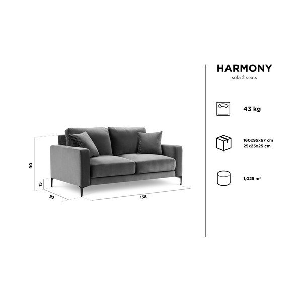 Roosa sametne diivan , 158 cm Harmony - Kooko Home-image-4