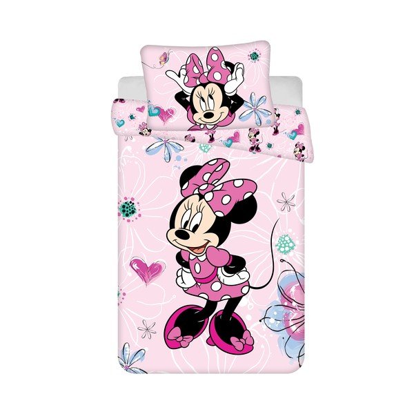 Roosa puuvillane beebivoodipesu 100x135 cm Minnie Flowers - Jerry Fabrics