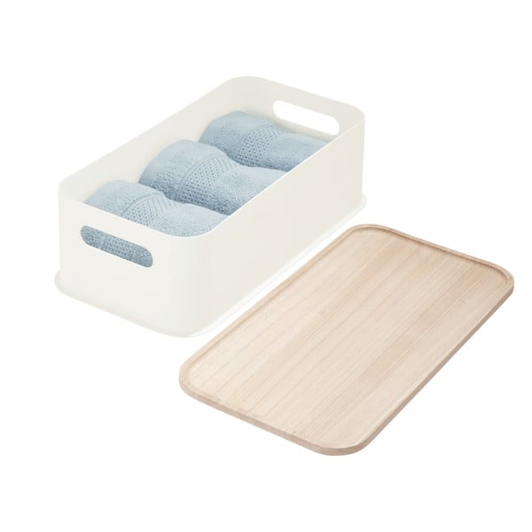 Valge Paulownia puidust kaanega hoiukarp, 21,3 x 43 cm, käepidemetega Eco - iDesign-image-4