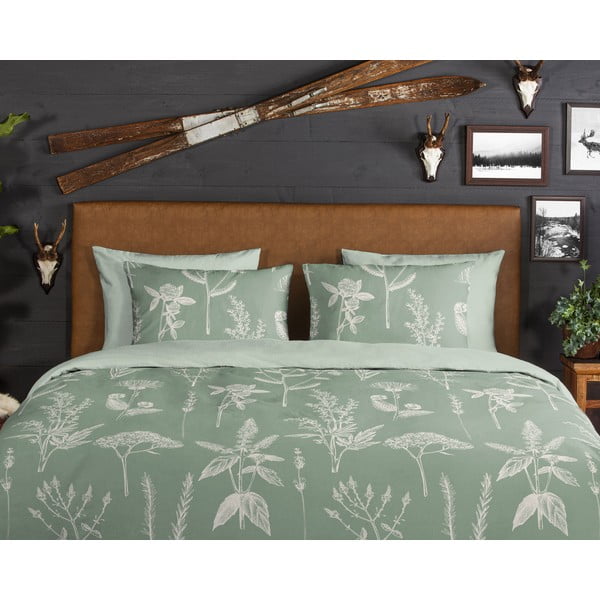 Roheline pikendatud flanellist voodipesu kaheinimesevoodile 200x220 cm Herbs - Good Morning-image-3