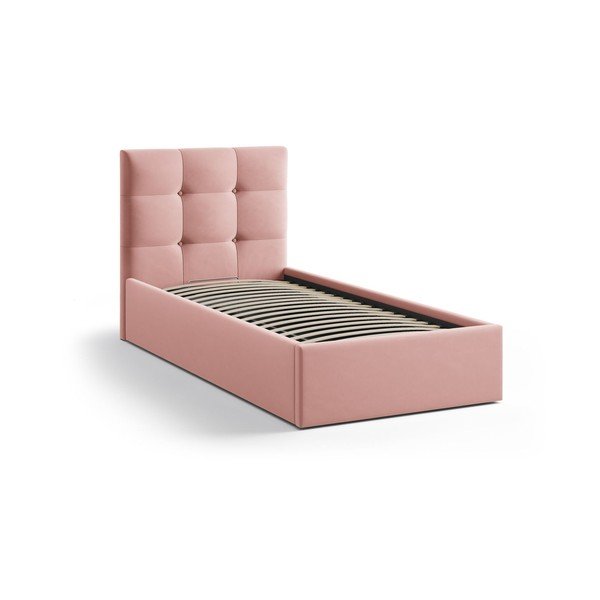 Roosa polsterdatud üheinimesevoodi koos panipaiga ja voodipõhjaga 90x200 cm Phaedra - Micadoni-image-2