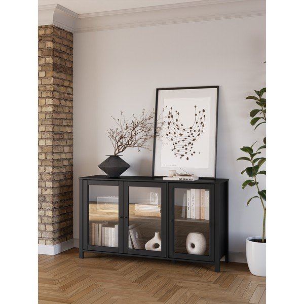 Mustast männipuidust vitriinkapp 142x80x40 cm Alessandra - Marckeric-image-1