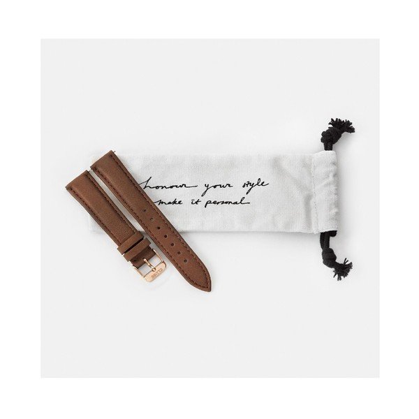 Hnědý kožený řemínek s detaily v barvě růžového zlata k hodinkám Cluse La Bohème-image-1