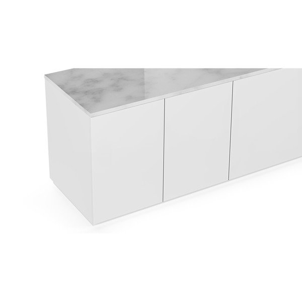 Matně bílý televizní stolek s deskou v bílém mramorovém dekoru TemaHome Join, 200 x 57 cm-image-1