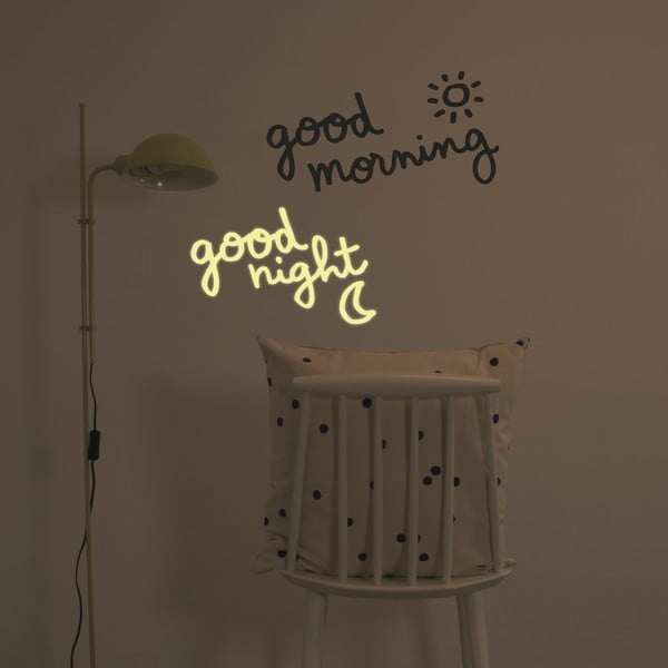 Ve tmě svítící samolepka Good Morning, Good Night, 28x31 cm