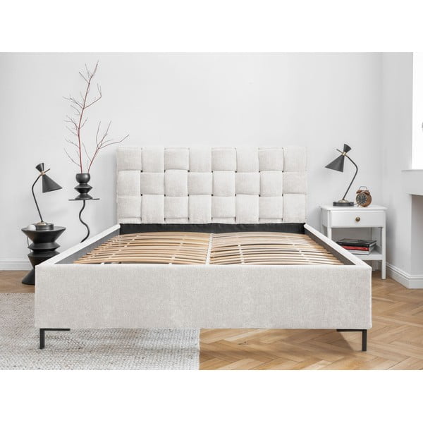 Kreem polsterdatud kaheinimesevoodi koos voodipõhjaga 180x200 cm Eve - Miuform-image-2