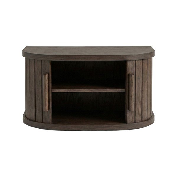 Rippuv/riiulitega öökapp tammepuust dekooriga tumedas naturaalses värvitoonis Meta - Unique Furniture-image-2