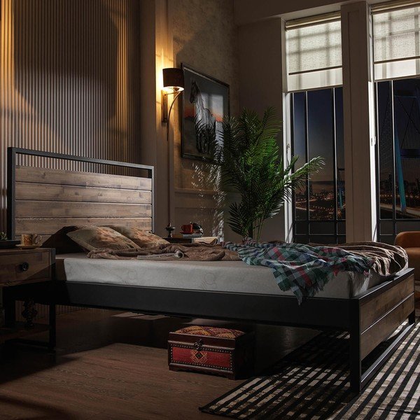 Must-puiduvärvi kaheinimesevoodi koos voodipõhjaga 140x200 cm Ariane - Kalune Design-image-2