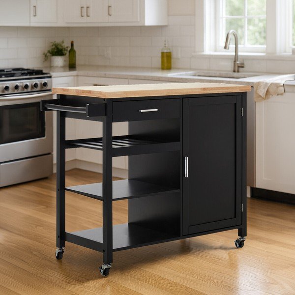 Kummipuust serveerimislaud ratastel 48x105 cm Frankfurt - Premier Housewares-image-1