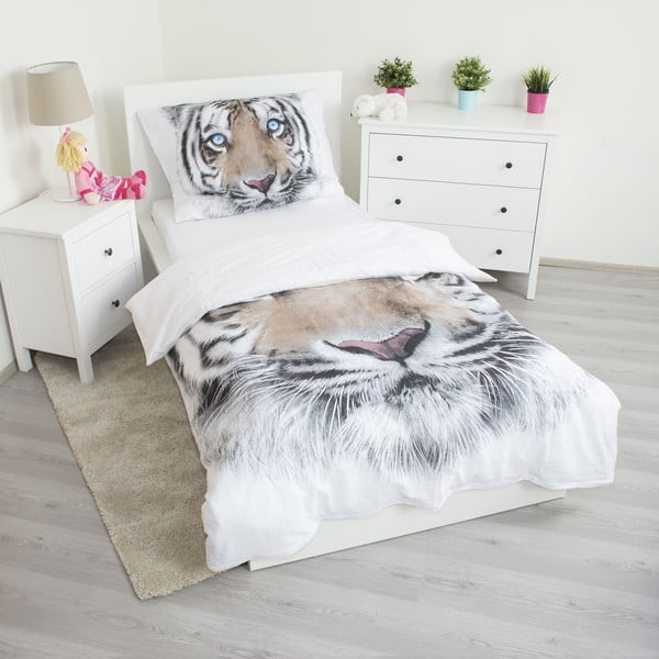 Valge-hall puuvillane laste voodipesu 140x200 cm White Tiger - Jerry Fabrics-image-2