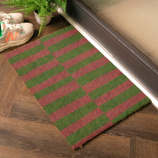 Kookoskiududest uksematt 40x60 cm Pink & Green Half Stripes - Artsy Doormats-image-1