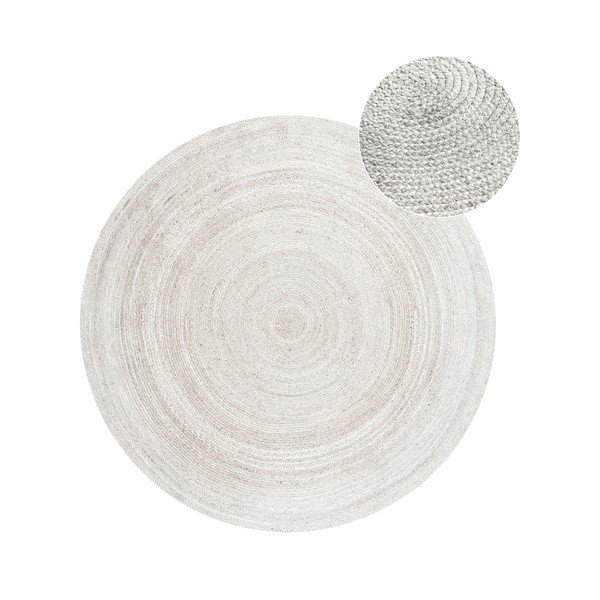Valge kahepoolne/käsitsi kootud džuudist ümmargune vaip ø 140 cm Braided - Hanse Home