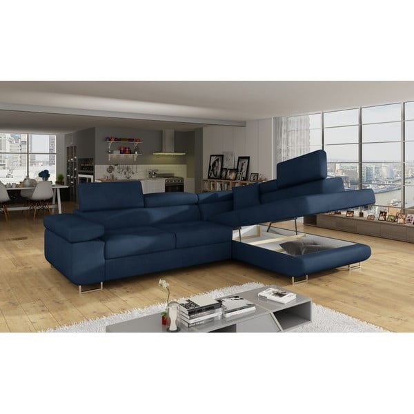 Sinine sametist nurgadiivan, muudetav / koos panipaigaga, parem nurk Anton – ELTAP-image-4